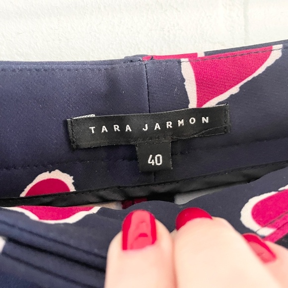Tara Jarmon Trouser Pants Paulette Midgnight Blue Red Hearts print Pockets Sz 40 - Picture 8 of 15